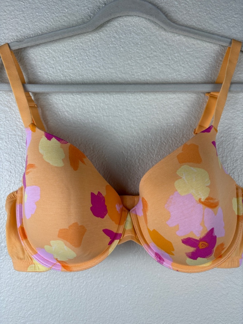 Auden Underwire T-Shirt Bra The Everyday Orange Floral Lightly Lined Size 38DD